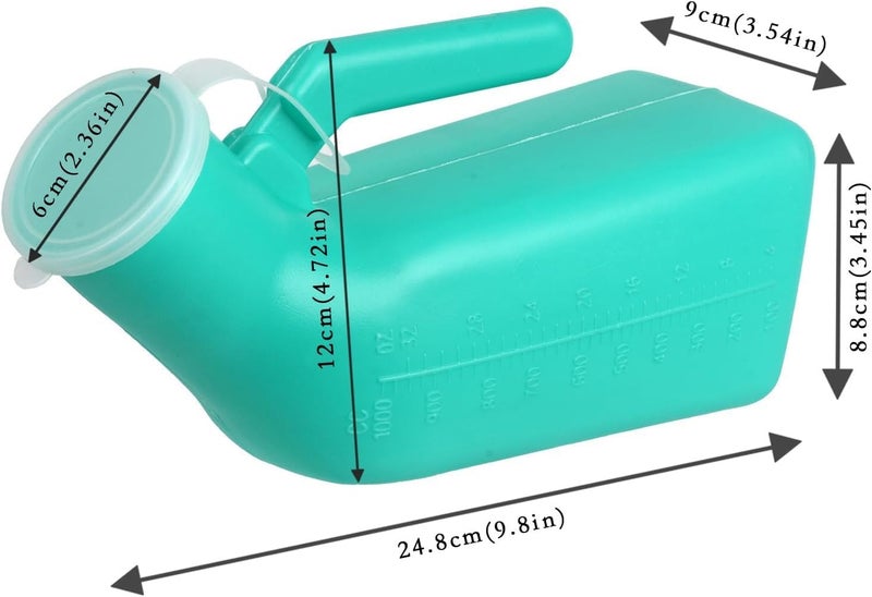 ilyever 2 Pack Urinals,1000ml Thick Pee Bottles with Lid,Spill Proof Urinal Bottle for Car,Hospital,Elderly & Incontinence - Image 2
